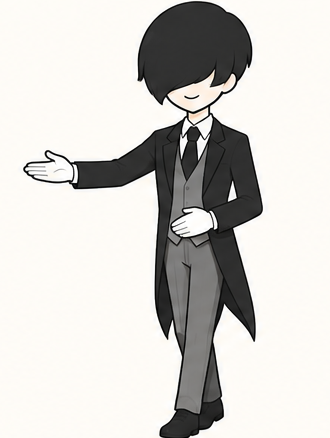 手を差し伸べてご案内する執事
